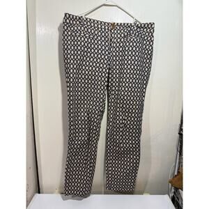 Cartonnier Anthropologie cream and blue diamond circle print ankle pants Size 4